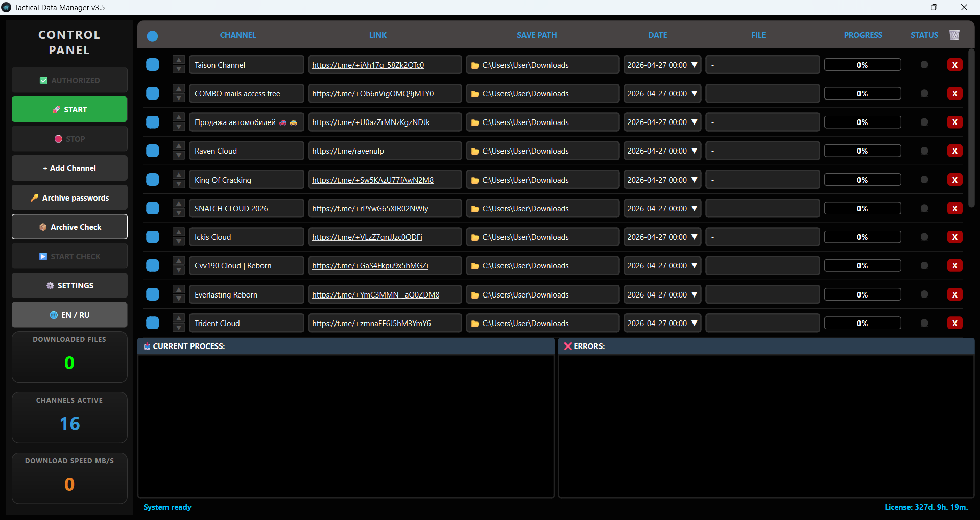 Tactical Data Manager v3.5 - Interface